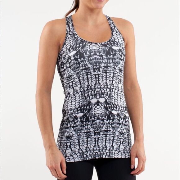 LULULEMON Cool Racerback White Black Glacier Lace Women’s Size 6 - Picture 1 of 8